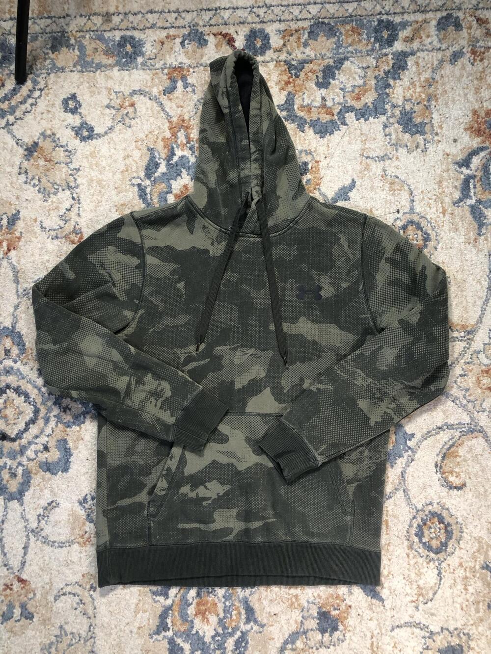 Under Armour Hoodie Sweatshirt Mens Medium Green Camo ColdGear Fleece Pullover